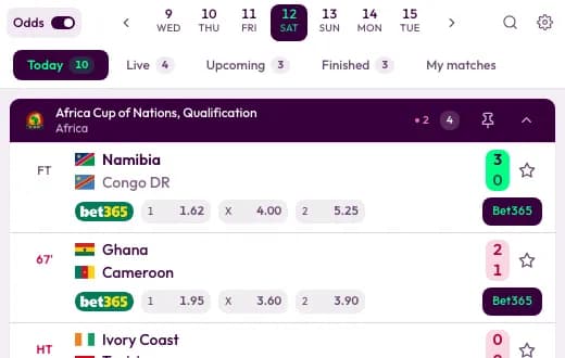 Livescore widget in the Premier League template, light version