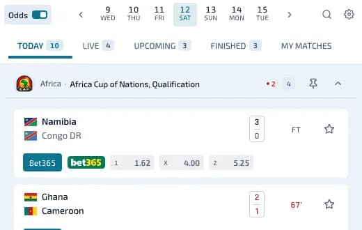 Livescore widget in the Night Circuit template, light version
